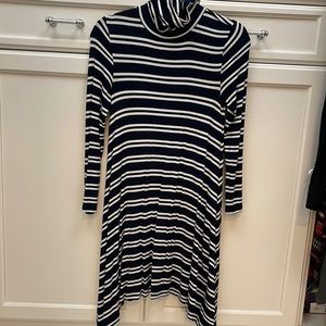 Striped, navy/white turtleneck T-shirt dress